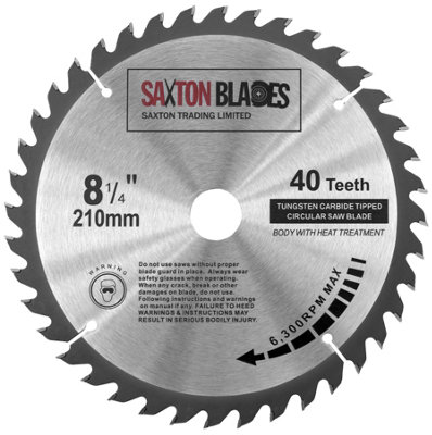 Saxton TCT21040T TCT Circular Saw Blade 210mm x 40 Teeth x 30mm Bore + 16, 20 and 25mm Rings
