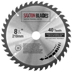 Saxton TCT21040T TCT Circular Saw Blade 210mm x 40 Teeth x 30mm Bore + 16, 20 and 25mm Rings
