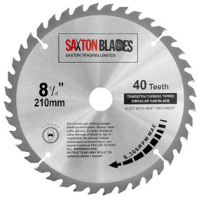 Saxton TCT21040T254B TCT Circular Saw Blade 210mm x 40 Teeth x 25.4mm Bore