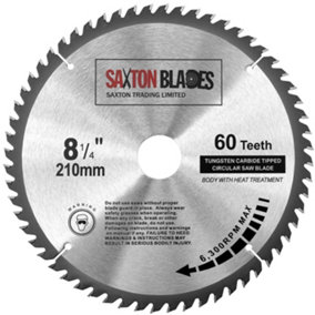Saxton TCT21060T TCT Circular Saw Blade 210mm x 60 Teeth x 30mm Bore + 16, 20 and 25mm Rings