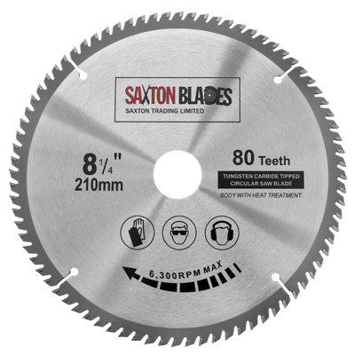 Saxton TCT21080T TCT Circular Saw Blade 210mm x 80 Teeth x 30mm Bore + 16, 20 and 25mm Rings