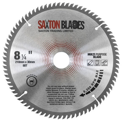 Saxton TCT21080TMPB TCT Circular Saw Blade 210mm x 80T x 30mm Bore + 16, 20, 25mm Ring Aluminium Laminate Hardwood