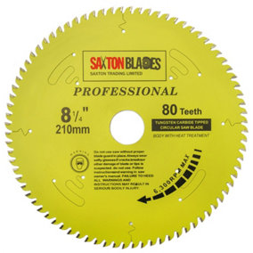Saxton TCT21080TPRO Professional Range TCT Circular Blade 210mm x 80 Teeth x 30mm Bore + 16, 20, 25 & 25.4mm Rings