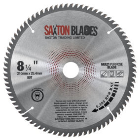 Saxton TCT21080TTCG254B TCT Circular Saw Blade 210mm x 80T x 25.4mm Bore Aluminium Laminate Hardwood