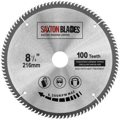 Saxton TCT216100T Saxton TCT Circular Wood Saw Blade 216mm x 80Teeth x 30mm Bore + 16, 20 and 25mm Rings