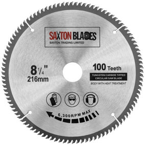 Saxton TCT216100T Saxton TCT Circular Wood Saw Blade 216mm x 80Teeth x 30mm Bore + 16, 20 and 25mm Rings