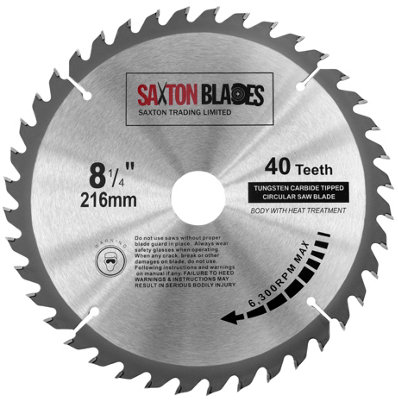 Saxton TCT21640T Saxton TCT Circular Wood Saw Blade 216mm x 40Teeth x 30mm Bore + 16, 20 and 25mm Rings