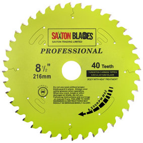 Saxton TCT21640TPRO Professional Range TCT Circular Blade 216mm x 40 Teeth x 20mm bore 16, 20, 25mm Ring