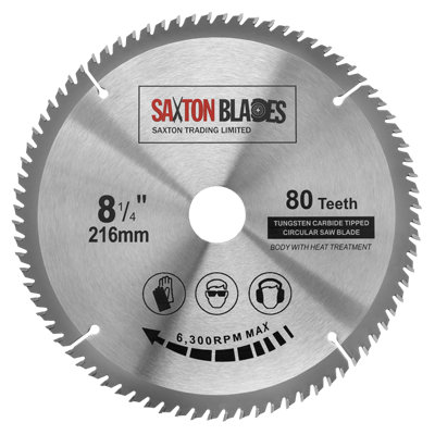 Saxton TCT21680T Saxton TCT Circular Wood Saw Blade 216mm x 80Teeth x 30mm Bore + 16, 20 and 25mm Rings