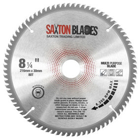 Saxton TCT21680TTCG TCT Circular Saw Blade 216mm x 80T x 30mm Bore (16, 20 and 25.4mm ring)