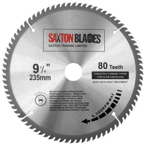 Saxton TCT23580T TCT Circular Saw Blade 235mm x 80T x 30mm Bore + 16, 20 and 25mm Reduction Rings