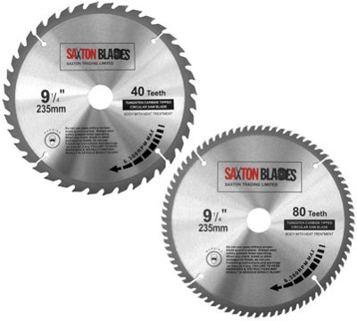 Saxton TCT235MXA TCT Circular Saw Blade 235mm 40 and 80 Teeth x 30mm Bore + 16, 20 and 25mm Reduction Rings Pack of 2