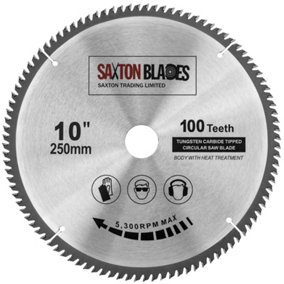 Saxton TCT250100T TCT Circular Saw Blade 250mm x 100T x 30mm Bore + 16, 20 and 25mm Reduction Rings