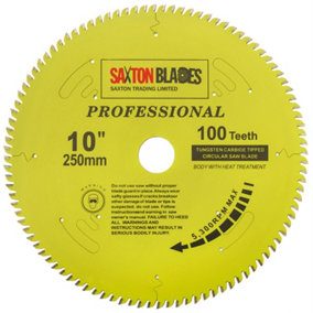 Saxton TCT250100TPRO Professional Range TCT Circular Blade 250mm x 100 Teeth x 30mm Bore, 16, 20, 25mm Reduction Ring