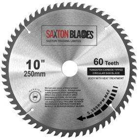 Saxton TCT25060T TCT Circular Saw Blade 250mm x 60T x 30mm Bore + 16, 20 and 25mm Reduction Rings
