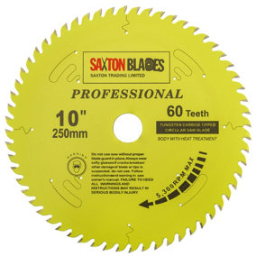 Saxton TCT25060TPRO Professional Range TCT Circular Blade 250mm x 60 Teeth x 30mm Bore, 16, 20, 25mm Reduction Ring