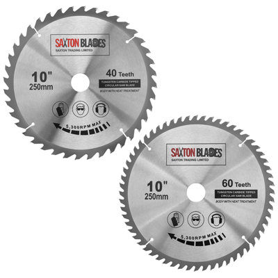 Saxton TCT250MXA TCT Circular Saw Blade 250mm x 40 and 60 Teeth x 30mm Bore + 16, 20 and 25mm Reduction Rings Pack of 2