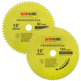 Saxton TCT250MXAPRO TCT Circular Saw Blade 250mm x 60 and 100 Teeth x 30mm Bore + 16, 20 and 25mm Reduction Rings Pack of 2