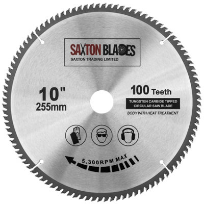 Saxton TCT255100T  TCT Circular Saw Blade 255mm x 100T x 30mm Bore + 16, 20 and 25mm Reduction Rings