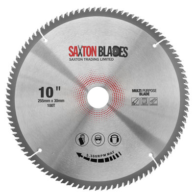 Saxton TCT255100TMPB TCT Circular Saw Blade 255mm x 100T x 30mm Bore + 16, 20, and 25mm rings