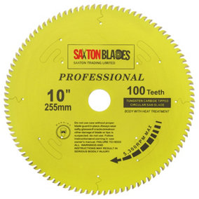 Saxton TCT255100TPRO Professional Range TCT Circular Blade 255mm x 100 Teeth x 30mm Bore, 16, 20, 25mm Reduction Ring