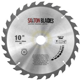 Saxton TCT25528TFTG254B 255mm x 28 Teeth x 25.4mm Bore Flat Top Grind Circular Saw Blade