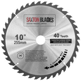 Saxton TCT25540T Circular Saw Blade 255mm x 40 T x 30mm Bore + 16, 20 and 25mm Reduction Rings