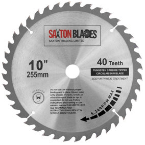 Saxton TCT25540T254B TCT Circular Saw Blade 255mm x 40 Teeth x 25.4mm Bore