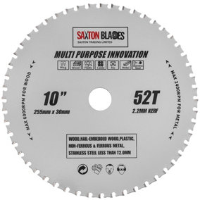 Saxton TCT25552TMPT TCT Multi Purpose Innovation Circular Saw Blade 255mm x 52 Teeth x 30mm Bore 16, 20 and 25mm reduction rings