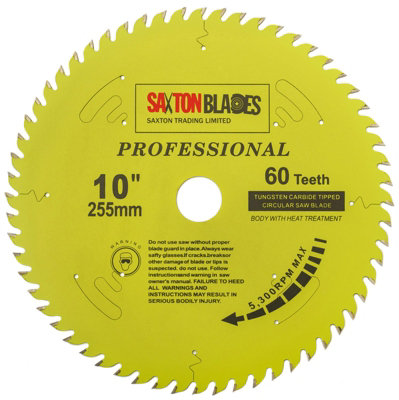Saxton TCT25560TPRO Professional Range TCT Circular Blade 255mm x 60 Teeth x 30mm Bore, 16, 20, 25mm Reduction Ring