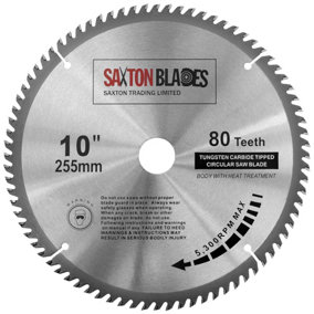 Saxton TCT25580T  TCT Circular Saw Blade 250mm x 80T x 30mm Bore + 16, 20 and 25mm Reduction Rings