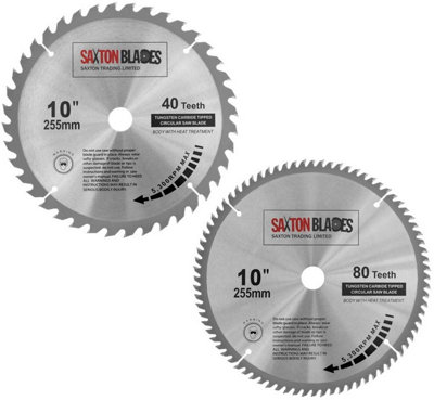 Saxton TCT255MXA TCT Circular Saw Blade 255mm x 40 and 80 Teeth x 30mm Bore + 16, 20 and 25mm Reduction Rings Pack of 2