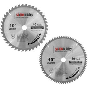 Saxton TCT255MXA TCT Circular Saw Blade 255mm x 40 and 80 Teeth x 30mm Bore + 16, 20 and 25mm Reduction Rings Pack of 2