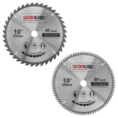 Saxton TCT255MXA254B TCT Circular Saw Blade 255mm x 40 and 80 Teeth x 25.4mm Bore