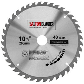 Saxton TCT26040T TCT Circular Saw Blade 260mm x 40T x 30mm Bore + 16, 20 and 25mm Reduction Rings