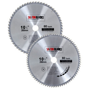 Saxton TCT260MXB TCT Circular Saw Blades 260mm 40T & 80T x 30mm Bore + 16, 20 and 25mm Reduction Rings Pack of 2