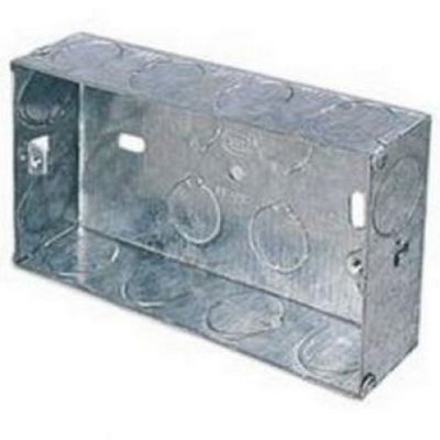 SB628 47mm Twin Shaver Socket/Cooker Galvanised Metal Mounted Back Box