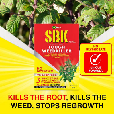 SBK Tough Weedkiller Concentrate 125ml, Kills Brambles Nettles Dock and Woody Weeds, Root Treatment 43m² Coverage