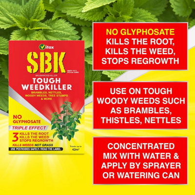 SBK Tough Weedkiller Concentrate 125ml, Kills Brambles Nettles Dock and Woody Weeds, Root Treatment 43m² Coverage
