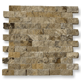 Scabos Multi Colour Travertine 2.5 x 5cm Brick Size Split Face Cladding 30.5 x 30.5cm Tile, Sold Per Tile