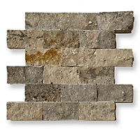 Scabos Multi Colour Travertine 5 x 10cm Brick Size Split Face Cladding 30.5 x 30.5cm Tile, Sold Per Tile