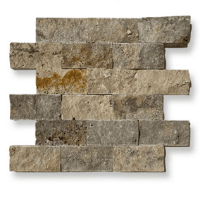 Scabos Multi Colour Travertine 5 x 10cm Brick Size Split Face Cladding 30.5 x 30.5cm Tile, Sold Per Tile