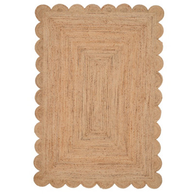 Scalloped Trim Natural Handwoven Braided Jute Fireside Living Area Rug ...
