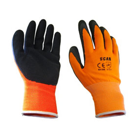 Scan 2ARK46J-24 Hi-Vis Orange Foam Latex Coated Gloves - L Size 9 SCAGLOLATOL