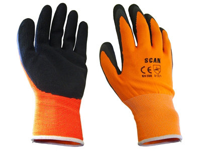 Scan 2ARK46J-26 Hi-Vis Orange Foam Latex Coated Gloves - XL Size 10 SCAGLOLATOXL