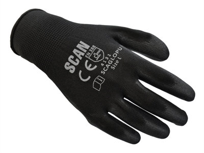 Scan 2AYH22L-24 Black PU Coated Gloves - L Size 9 240 Pairs SCAGLOPU240