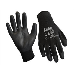 Scan 2AYH22L-24 Black PU Coated Gloves - Large Size 9 12 Pairs SCAGLOPU12