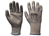Scan 2AYH33J-24 Grey PU Coated Cut 5 Gloves - Large Size 9 SCAGLOCUT5