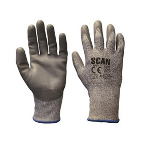 Scan 2AYH33J-24 Grey PU Coated Cut 5 Gloves - Large Size 9 SCAGLOCUT5
