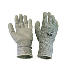 Scan 2AYH33J-24 Grey PU Coated Cut 5 Gloves - XL Size 10 SCAGLOCUT5XL